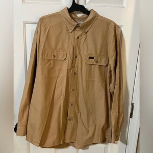 100% Cotton Carhartt Men’s XL Tan Khaki Button Down Collared Shirt Durable Work